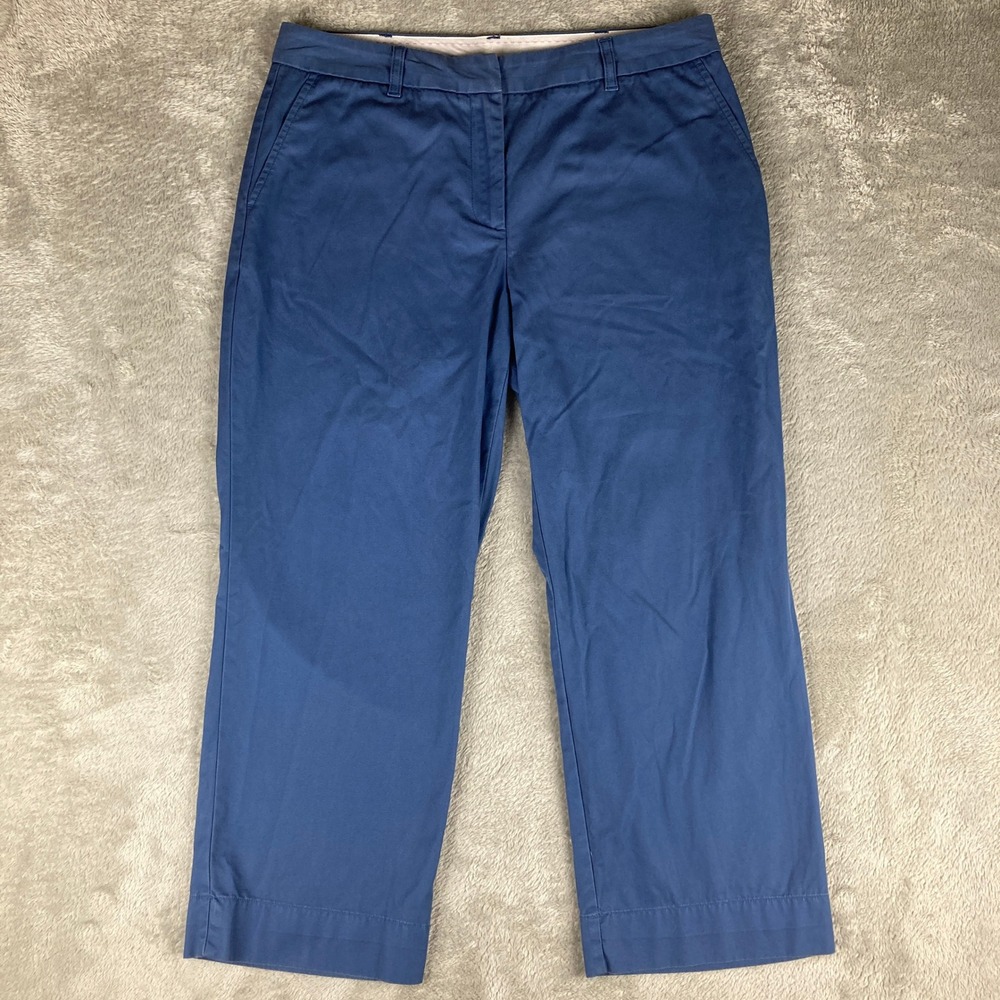 Lands End Cropped Blue Chinos Pants Casual Trousers Relaxed Fit Women Size 10
